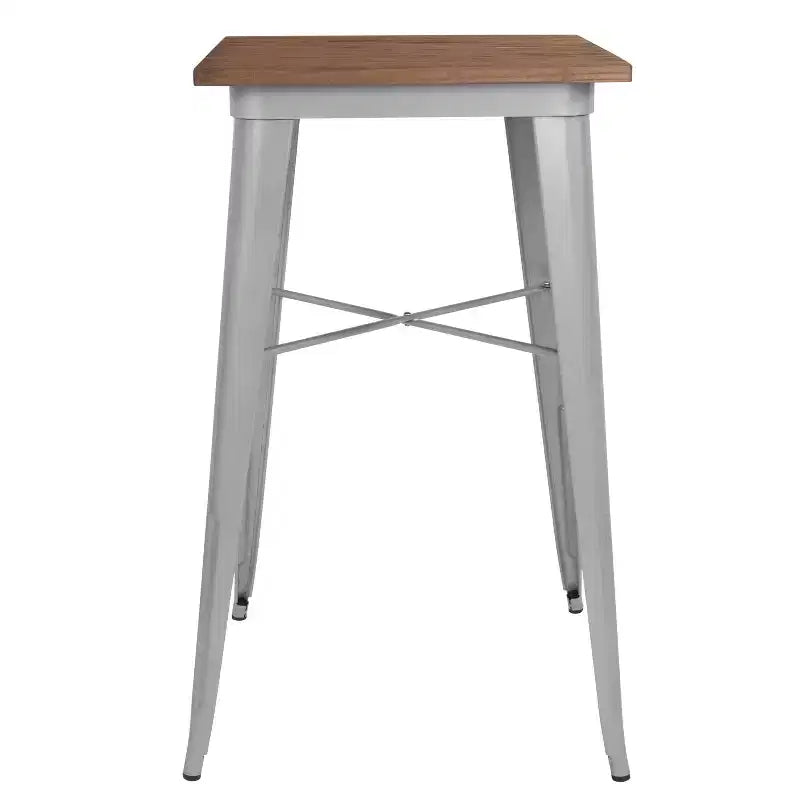 Table carrée en bois et métal de 23,75", table de bar/bistro pour cuisine et salle à manger