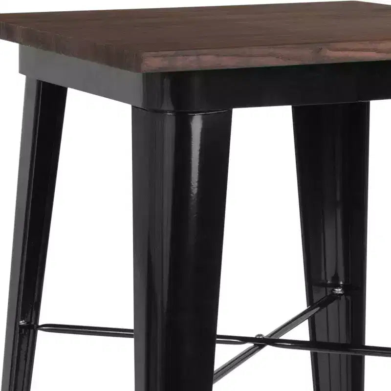 Table carrée en bois et métal de 23,75", table de bar/bistro pour cuisine et salle à manger