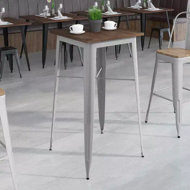Table carrée en bois et métal de 23,75", table de bar/bistro pour cuisine et salle à manger