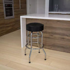 Tabouret de bar/comptoir chromé double anneau sans dossier, style restaurant, rétro
