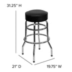 Tabouret de bar/comptoir chromé double anneau sans dossier, style restaurant, rétro