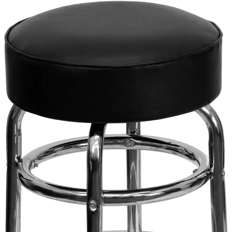 Tabouret de bar/comptoir chromé double anneau sans dossier, style restaurant, rétro