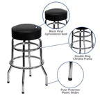 Tabouret de bar/comptoir chromé double anneau sans dossier, style restaurant, rétro