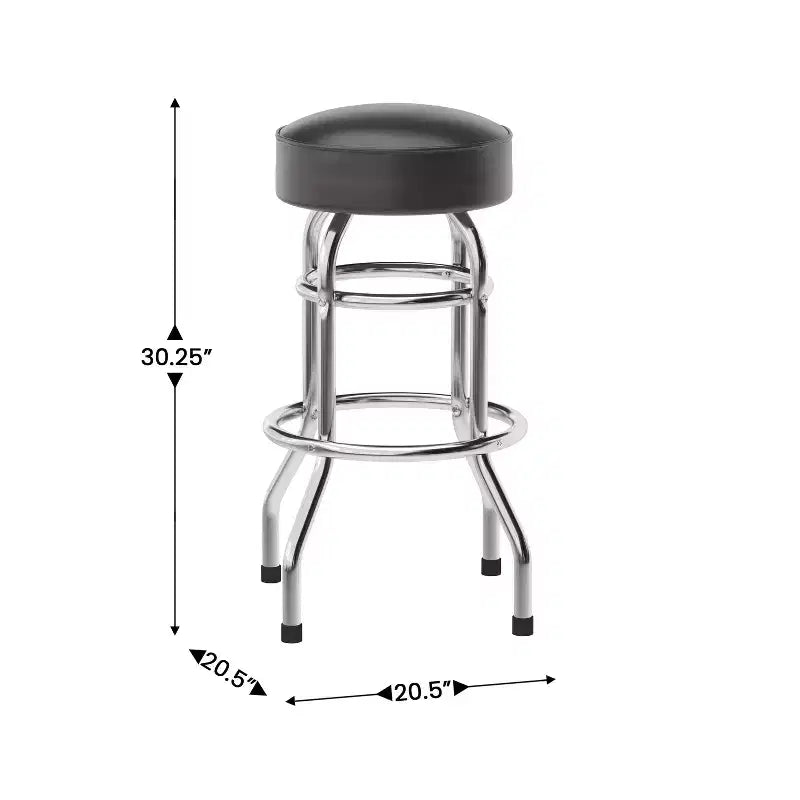 Tabouret de bar/comptoir chromé double anneau sans dossier, style restaurant, rétro