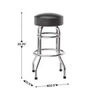 Tabouret de bar/comptoir chromé double anneau sans dossier, style restaurant, rétro