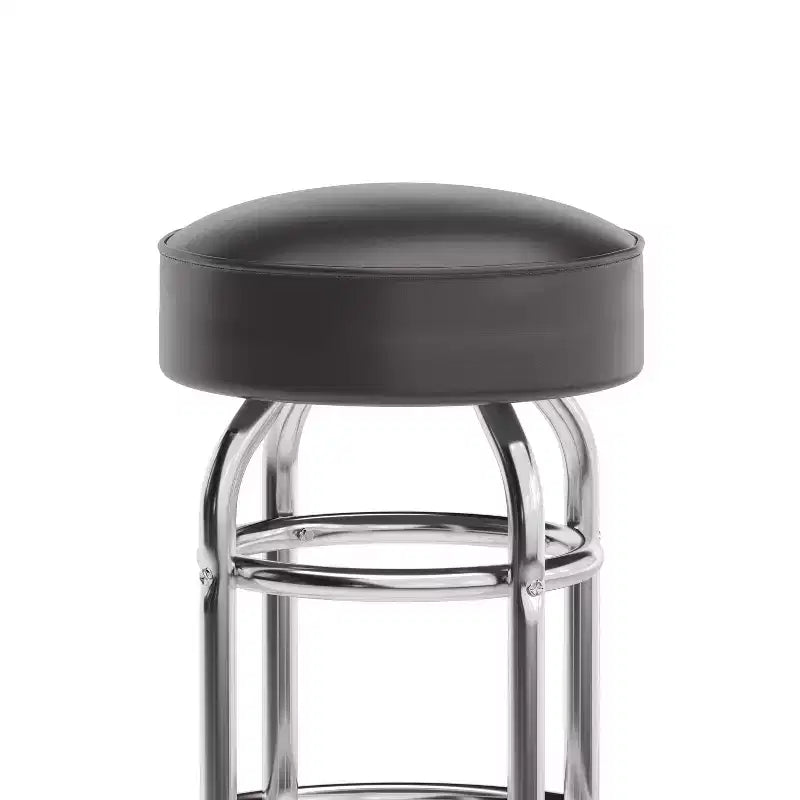 Tabouret de bar/comptoir chromé double anneau sans dossier, style restaurant, rétro