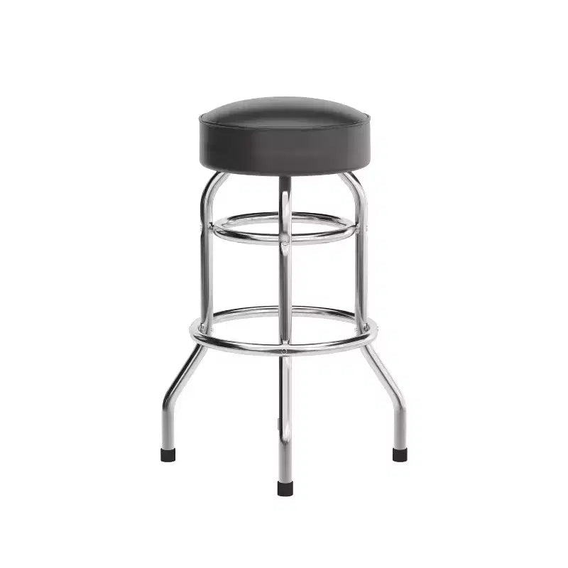 Tabouret de bar/comptoir chromé double anneau sans dossier, style restaurant, rétro