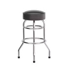 Tabouret de bar/comptoir chromé double anneau sans dossier, style restaurant, rétro