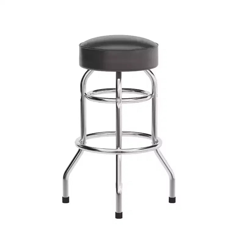 Tabouret de bar/comptoir chromé double anneau sans dossier, style restaurant, rétro