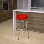 Tabouret de bar/comptoir chromé double anneau sans dossier, style restaurant, rétro