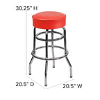 Tabouret de bar/comptoir chromé double anneau sans dossier, style restaurant, rétro