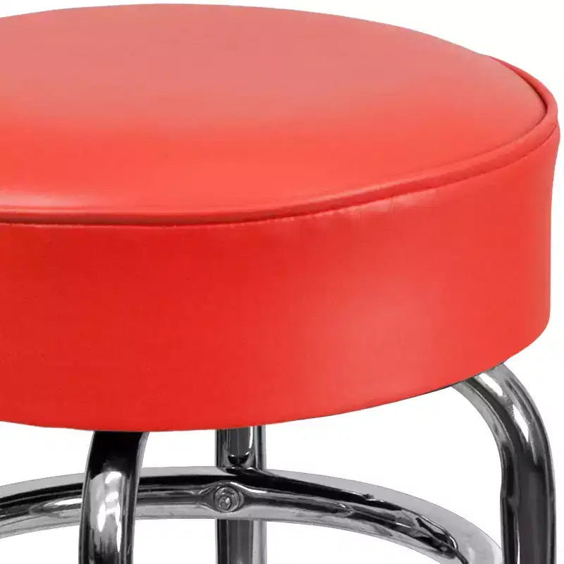 Tabouret de bar/comptoir chromé double anneau sans dossier, style restaurant, rétro