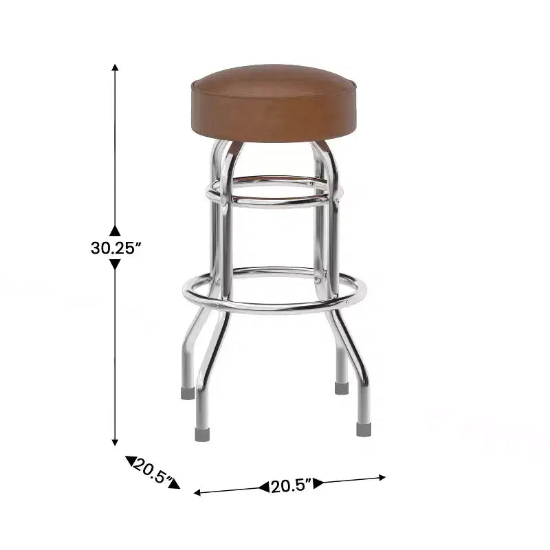 Tabouret de bar/comptoir chromé double anneau sans dossier, style restaurant, rétro