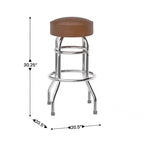 Tabouret de bar/comptoir chromé double anneau sans dossier, style restaurant, rétro