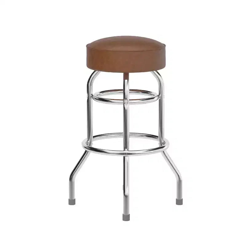 Tabouret de bar/comptoir chromé double anneau sans dossier, style restaurant, rétro