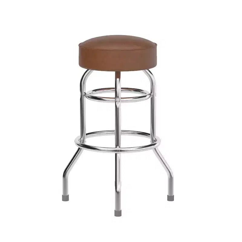 Tabouret de bar/comptoir chromé double anneau sans dossier, style restaurant, rétro