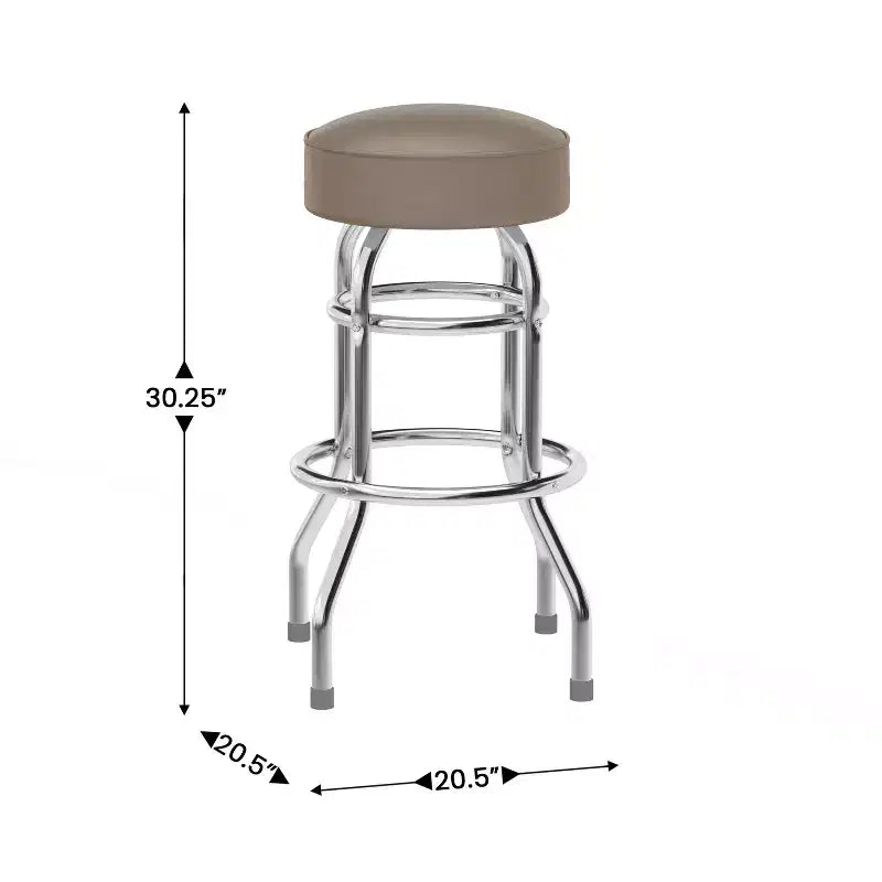 Tabouret de bar/comptoir chromé double anneau sans dossier, style restaurant, rétro