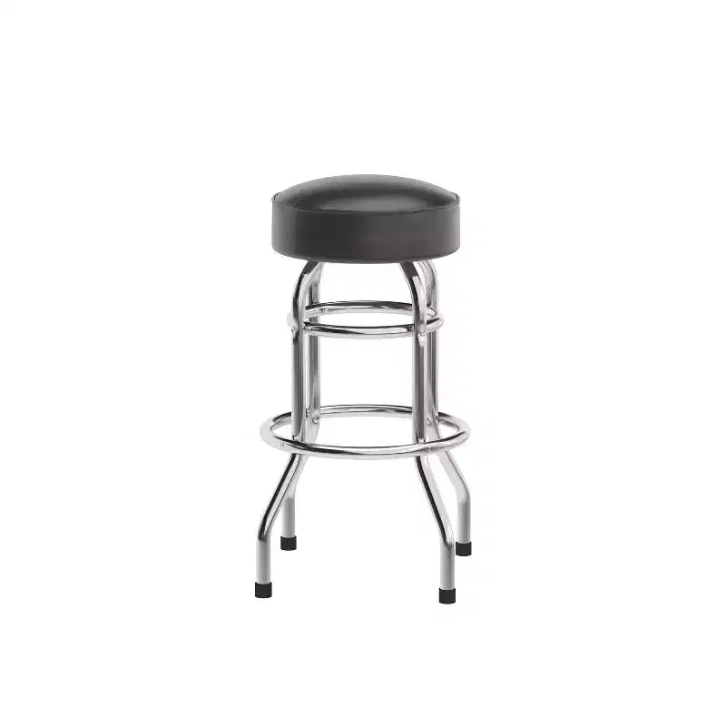 Tabouret de bar/comptoir chromé double anneau sans dossier, style restaurant, rétro