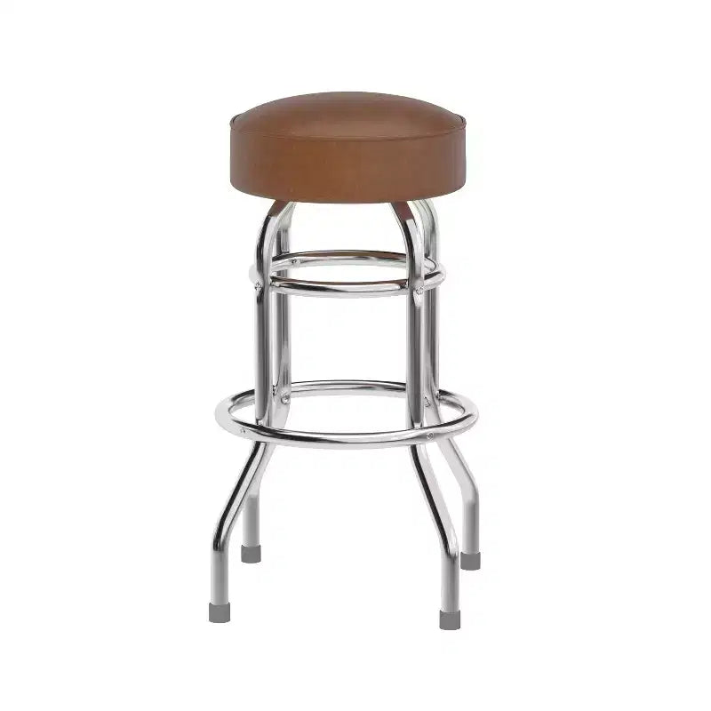 Tabouret de bar/comptoir chromé double anneau sans dossier, style restaurant, rétro