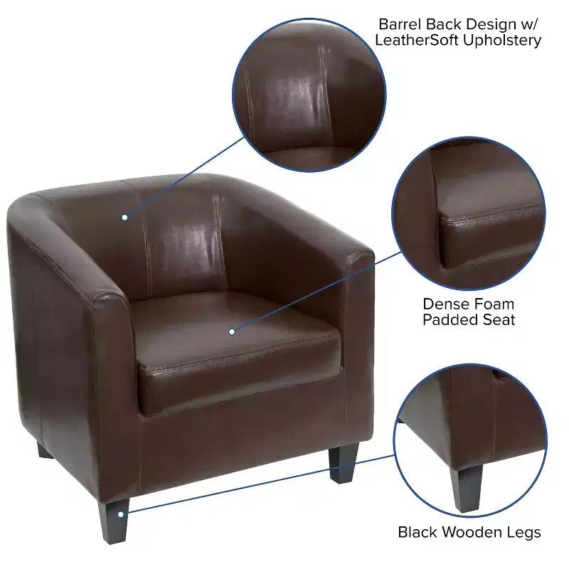 Fauteuil en cuir avec accoudoirs inclinés, fauteuil d'appoint moderne pour salon et bureau