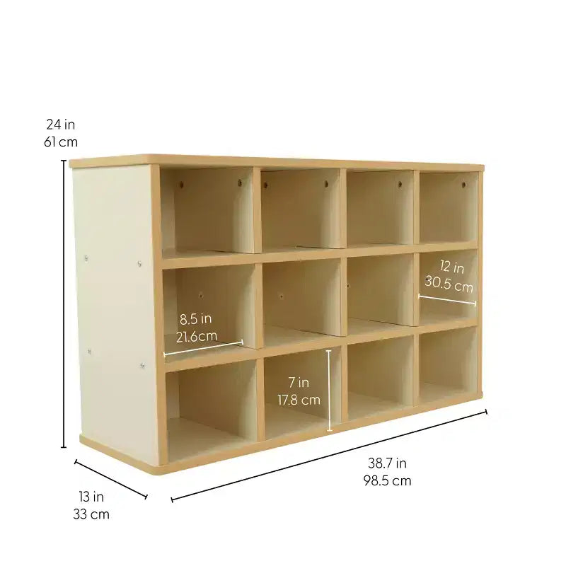 Meuble de rangement 24 casiers pour enfants, stratifié bois d'érable amande, organisateur pour salle de classe et salle de jeux