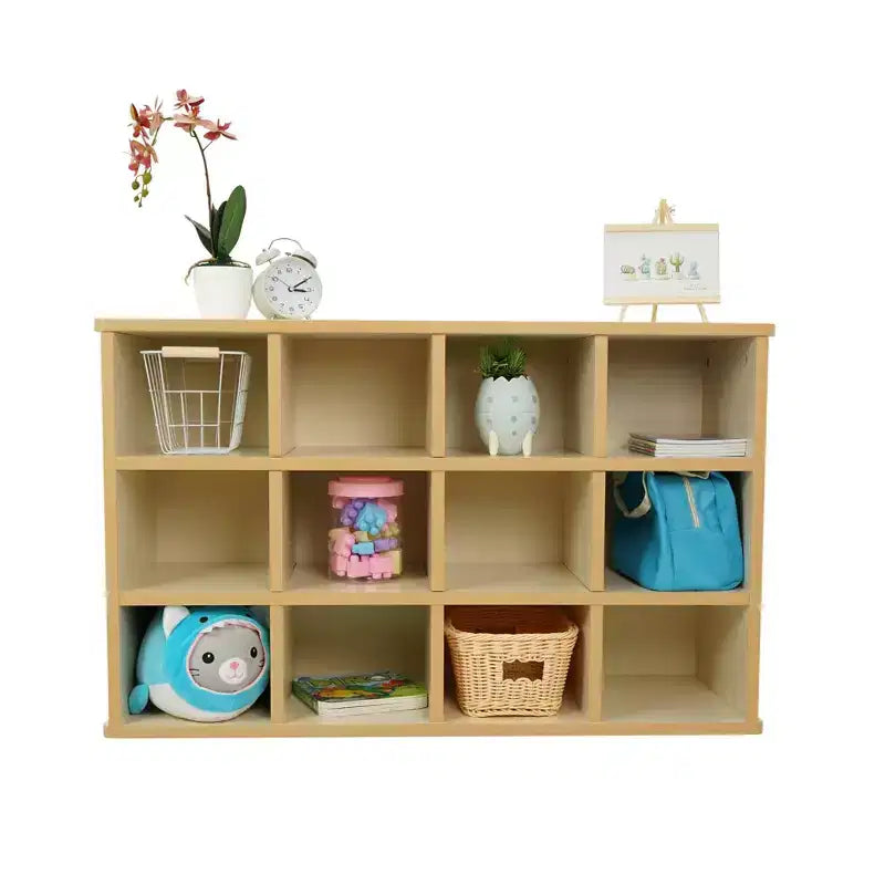 Meuble de rangement 24 casiers pour enfants, stratifié bois d'érable amande, organisateur pour salle de classe et salle de jeux